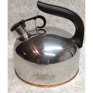 Vintage REVERE WARE Copper Bottom Whistling Tea Pot/Kettle i91-C Stainless Steel